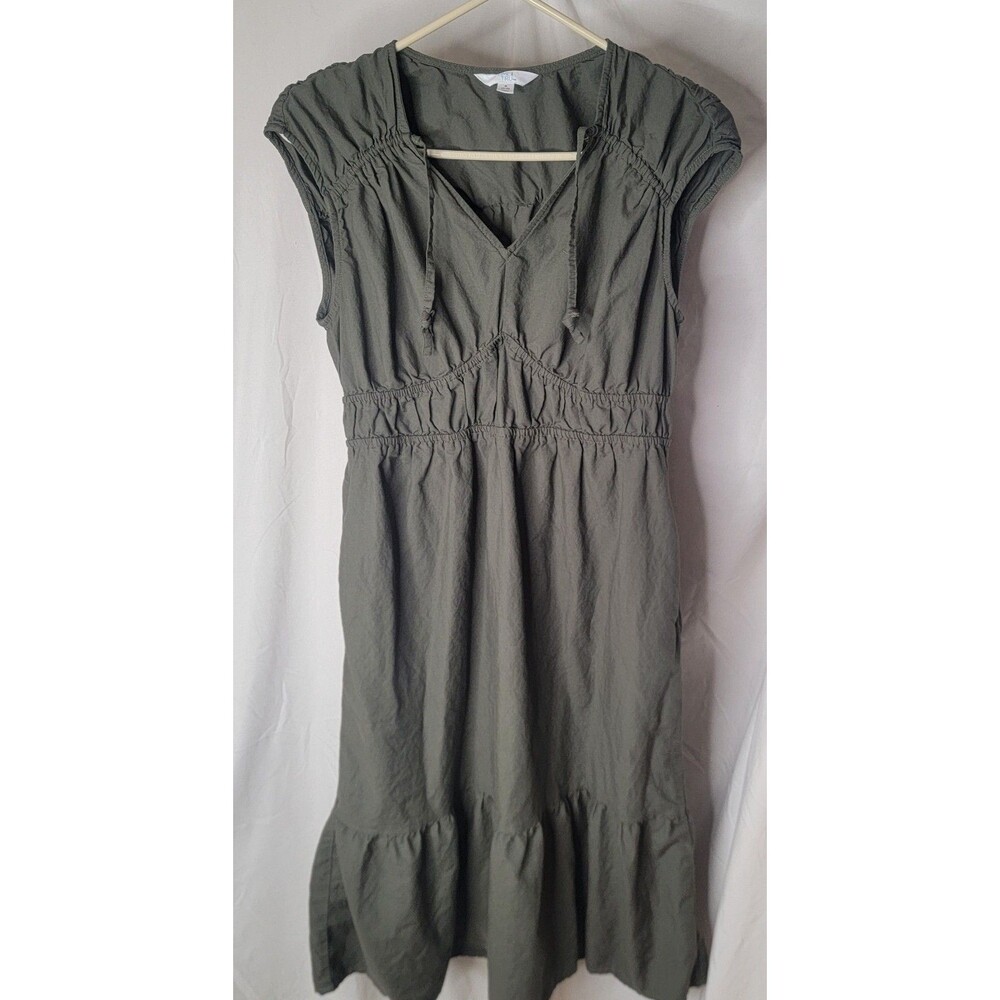 Time And Tru Sleeveless Olive Dress Lace-Up Front Womens Small Casual Lightweigh